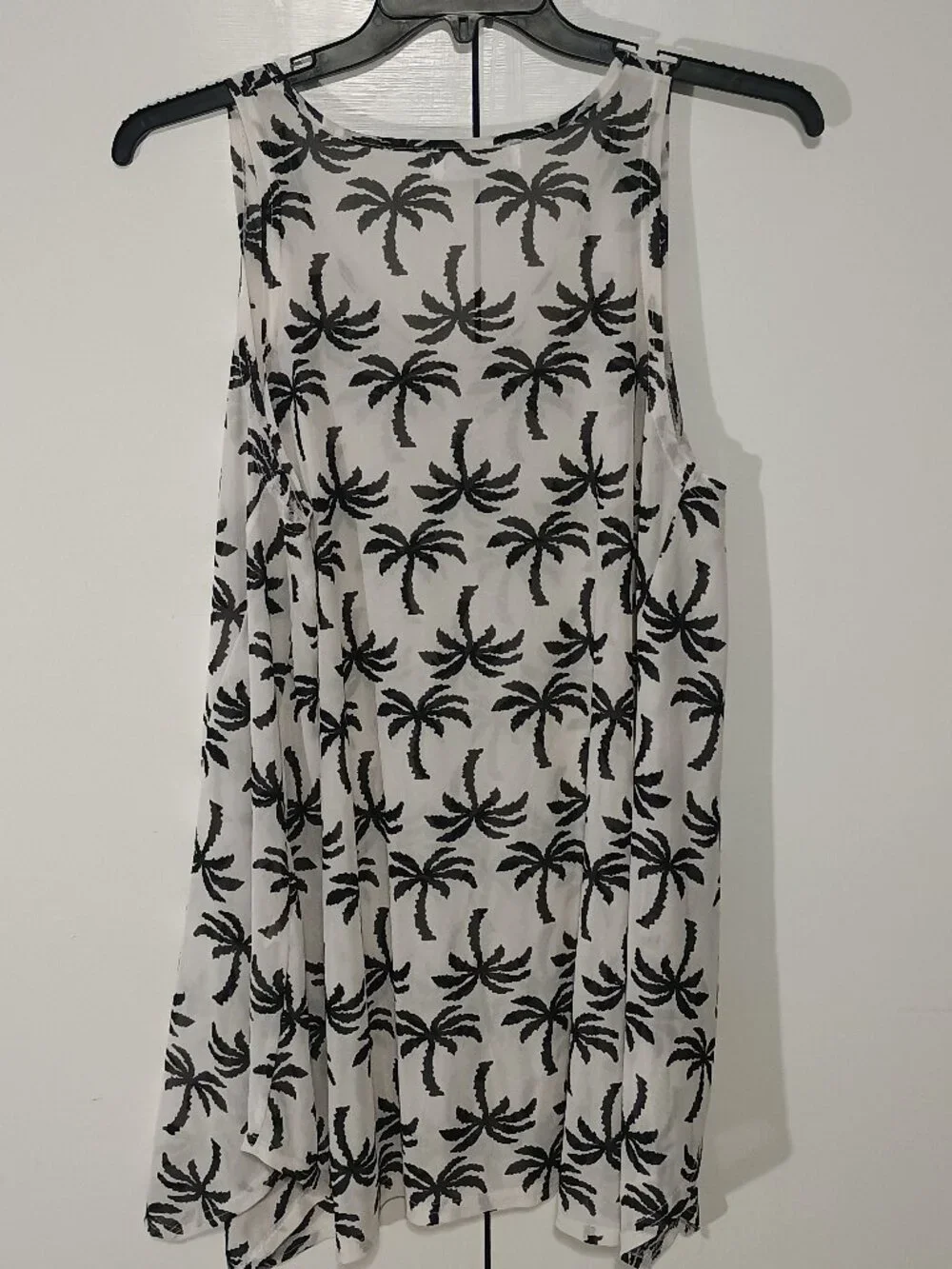 India Boutique Palm Tree Print Sheer Tank Top One Size Black White Tropical Beac